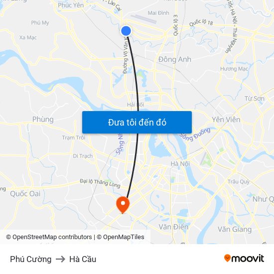 Phú Cường to Hà Cầu map