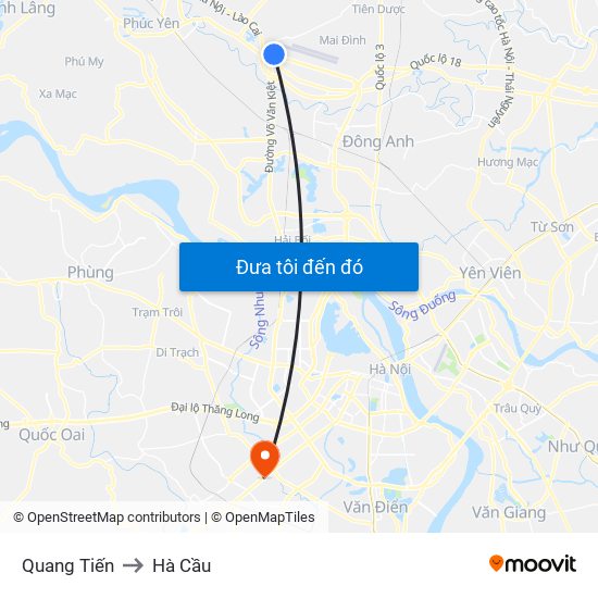 Quang Tiến to Hà Cầu map