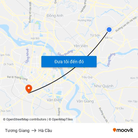 Tương Giang to Hà Cầu map