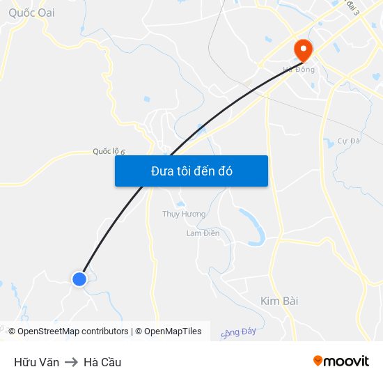 Hữu Văn to Hà Cầu map