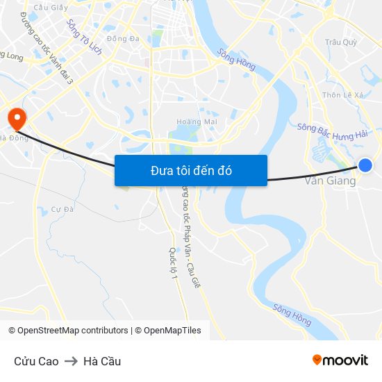 Cửu Cao to Hà Cầu map