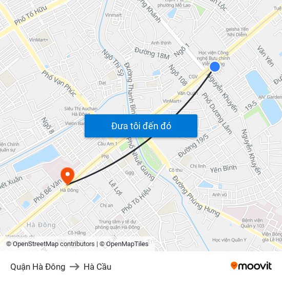 Quận Hà Đông to Hà Cầu map