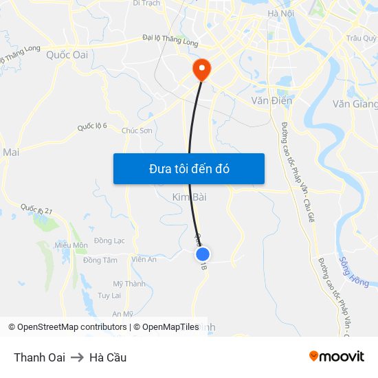 Thanh Oai to Hà Cầu map