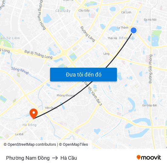 Phường Nam Đồng to Hà Cầu map