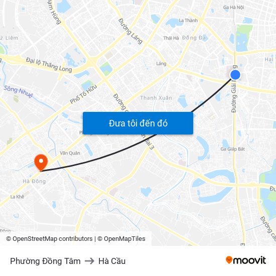 Phường Đồng Tâm to Hà Cầu map