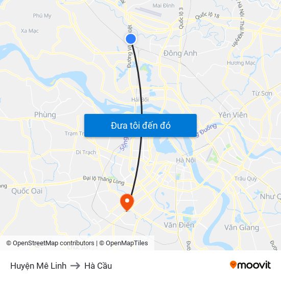 Huyện Mê Linh to Hà Cầu map