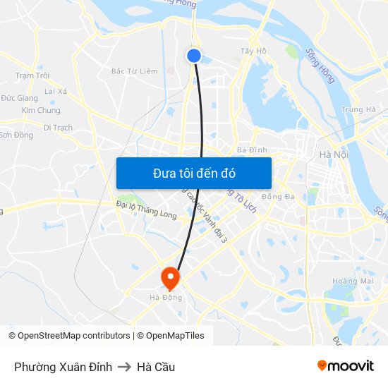 Phường Xuân Đỉnh to Hà Cầu map