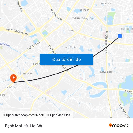 Bạch Mai to Hà Cầu map