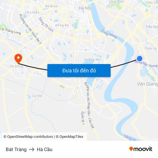 Bát Tràng to Hà Cầu map