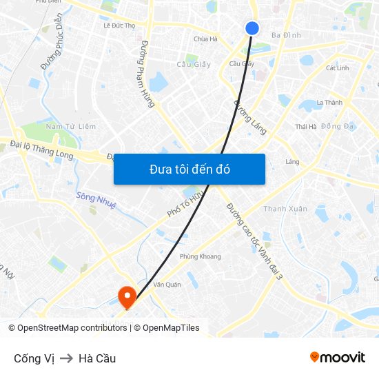 Cống Vị to Hà Cầu map