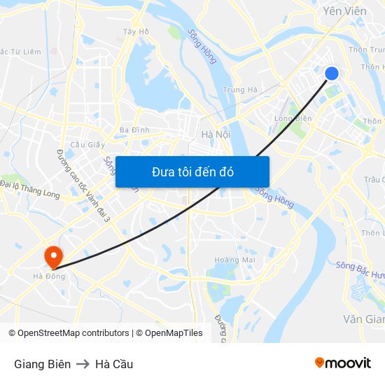 Giang Biên to Hà Cầu map