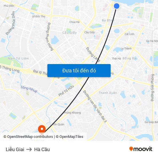 Liễu Giai to Hà Cầu map