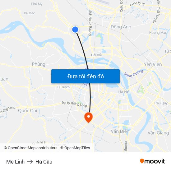 Mê Linh to Hà Cầu map
