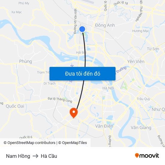 Nam Hồng to Hà Cầu map