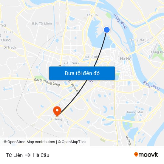 Tứ Liên to Hà Cầu map