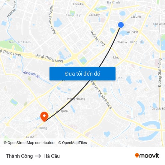 Thành Công to Hà Cầu map