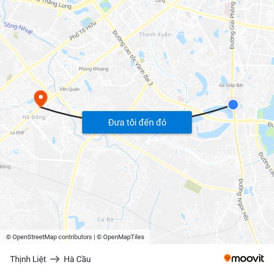 Thịnh Liệt to Hà Cầu map