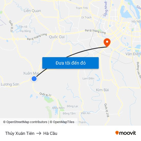 Thủy Xuân Tiên to Hà Cầu map