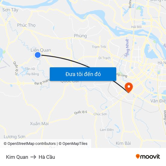Kim Quan to Hà Cầu map