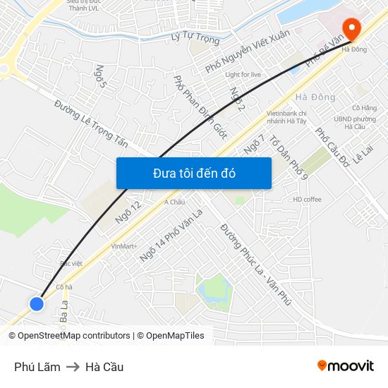 Phú Lãm to Hà Cầu map