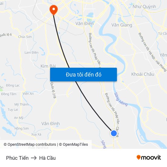 Phúc Tiến to Hà Cầu map