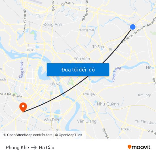 Phong Khê to Hà Cầu map