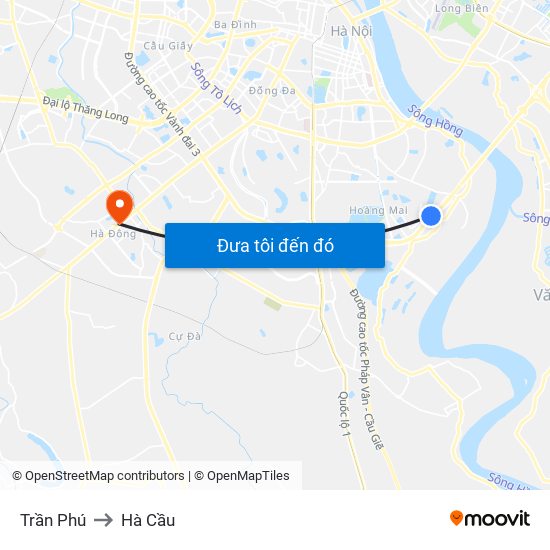 Trần Phú to Hà Cầu map
