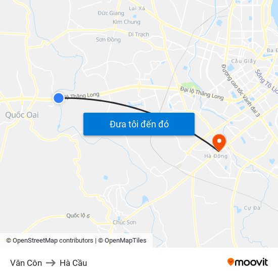 Vân Côn to Hà Cầu map