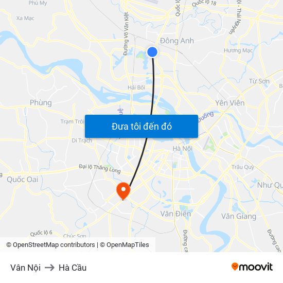 Vân Nội to Hà Cầu map