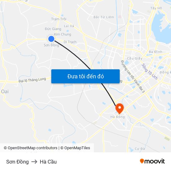 Sơn Đồng to Hà Cầu map