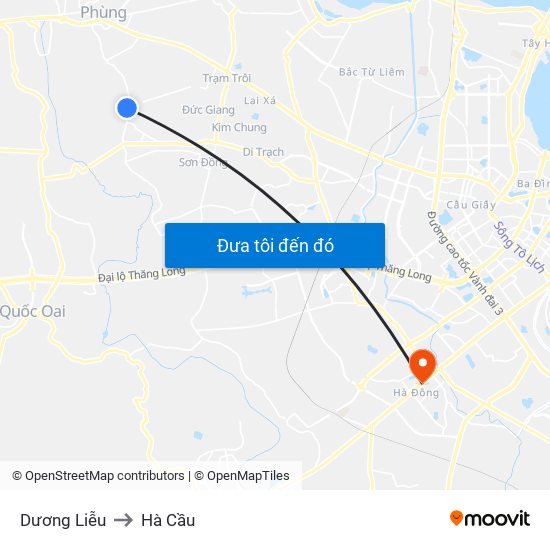 Dương Liễu to Hà Cầu map