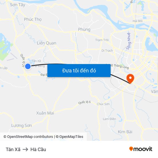 Tân Xã to Hà Cầu map