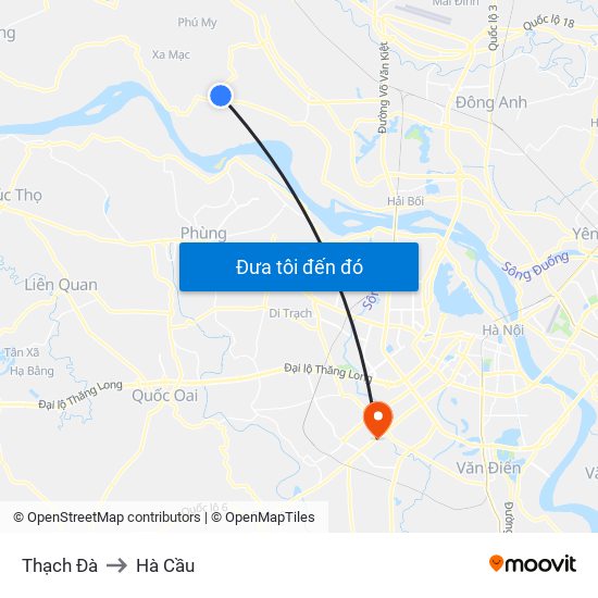 Thạch Đà to Hà Cầu map