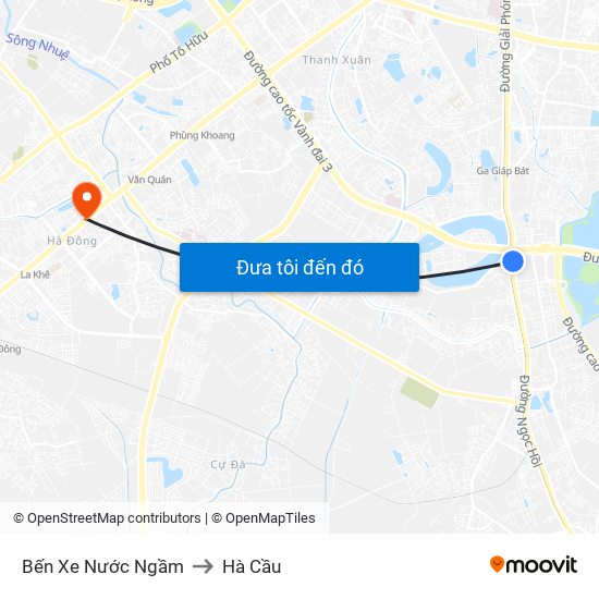 Bến Xe Nước Ngầm to Hà Cầu map