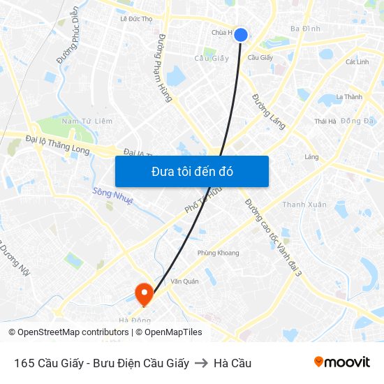 165 Cầu Giấy - Bưu Điện Cầu Giấy to Hà Cầu map