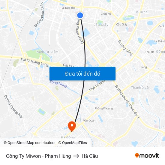 Công Ty Miwon - Phạm Hùng to Hà Cầu map