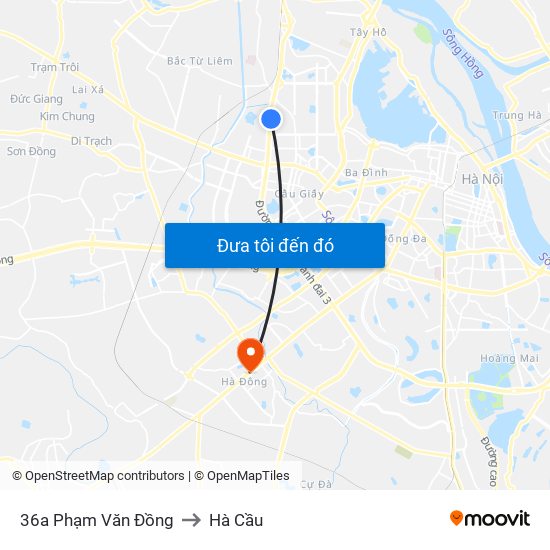 36a Phạm Văn Đồng to Hà Cầu map
