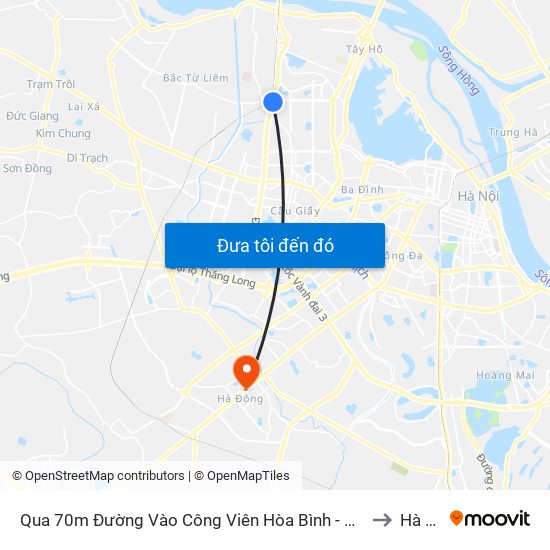 Qua 70m Đường Vào Công Viên Hòa Bình - Phạm Văn Đồng to Hà Cầu map