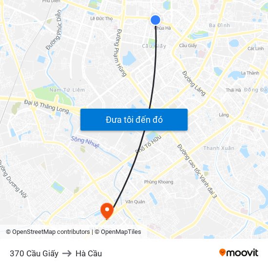 370 Cầu Giấy to Hà Cầu map