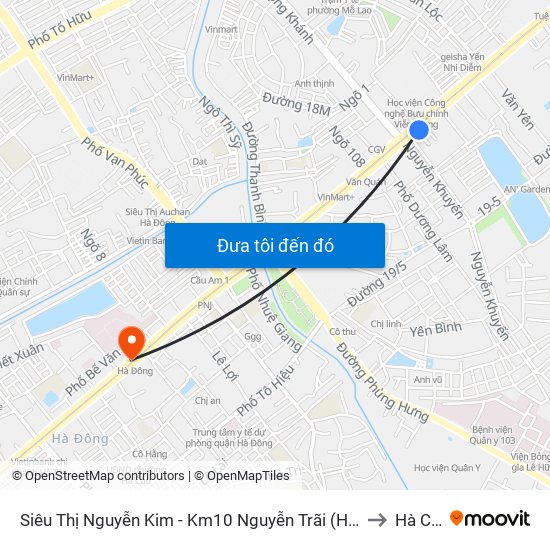 Siêu Thị Nguyễn Kim - Km10 Nguyễn Trãi (Hà Đông) to Hà Cầu map