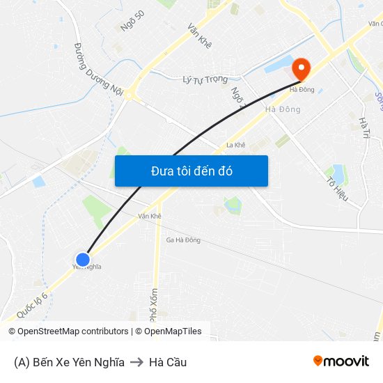 (A) Bến Xe Yên Nghĩa to Hà Cầu map