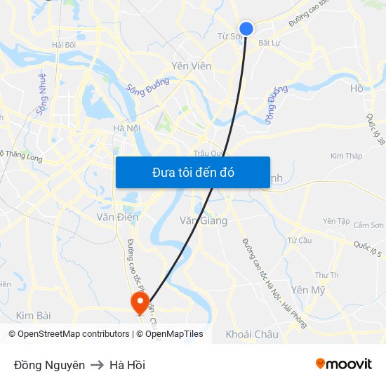 Đồng Nguyên to Hà Hồi map