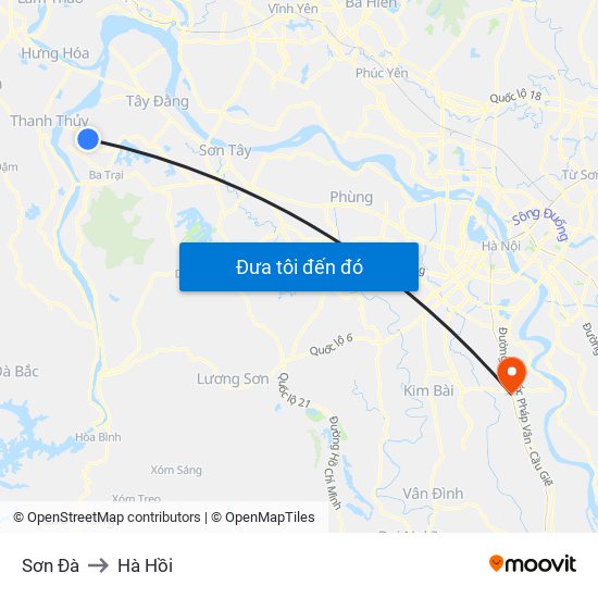 Sơn Đà to Hà Hồi map