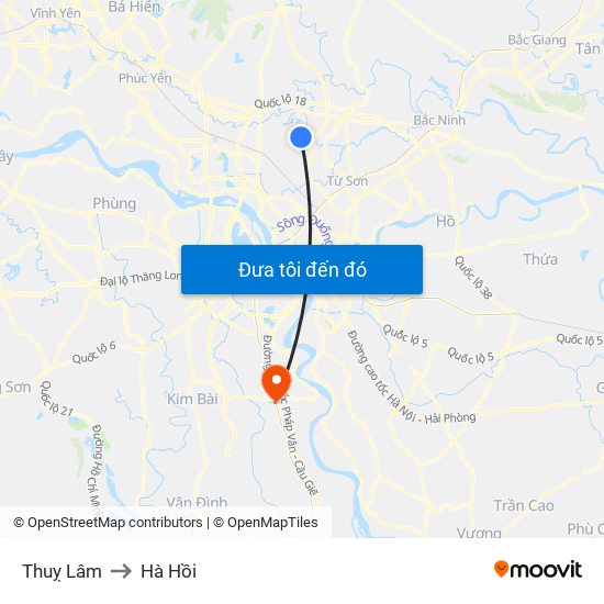 Thuỵ Lâm to Hà Hồi map