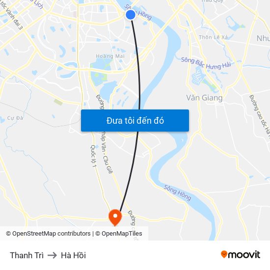 Thanh Trì to Hà Hồi map