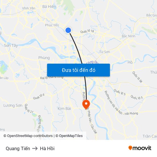 Quang Tiến to Hà Hồi map