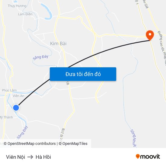 Viên Nội to Hà Hồi map