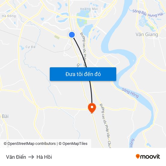 Văn Điển to Hà Hồi map