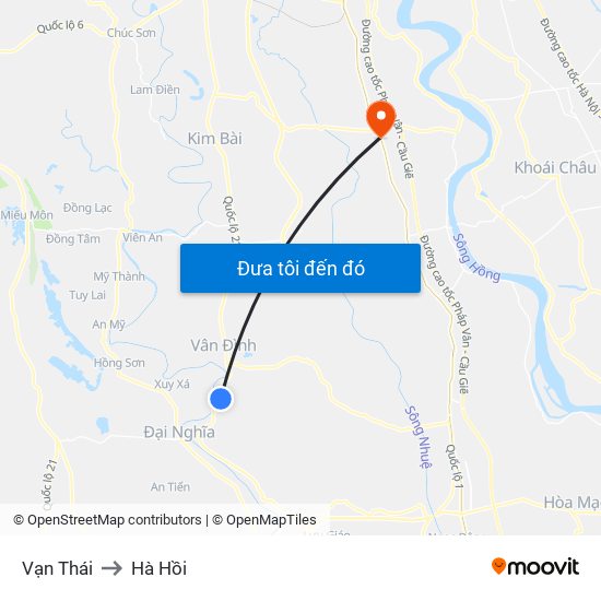 Vạn Thái to Hà Hồi map