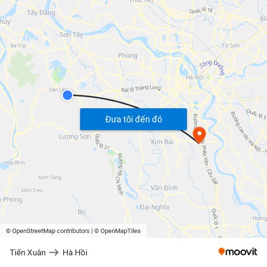 Tiến Xuân to Hà Hồi map